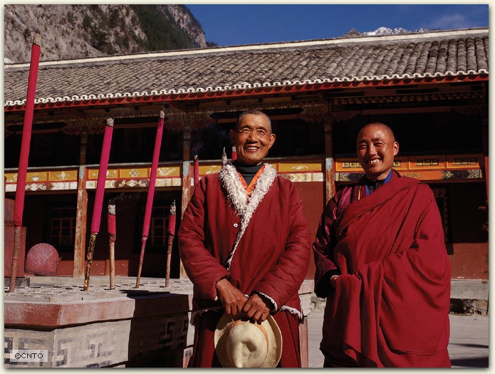 Monks, Jiuzhaigou, China